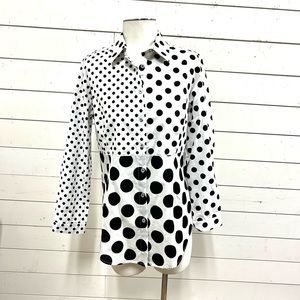 Lily moss black white top polka dot button down small cotton